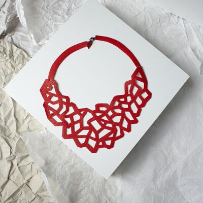 CORAL - Bib necklace eco-leather, contemporary jewelry, handmade jewelery