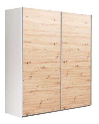 COMPOSADE | Armoire de la ligne SYSTEMA, armoire avec 2 portes coulissantes, chambre à coucher, (LxHxP) 200x223x67 cm, couleur blanc et chêne miel, fabriquée en Italie