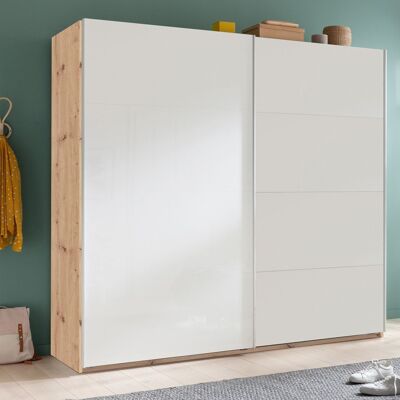 COMPOSAD | Wardrobe from the SYSTEMA Line, Wardrobe with 2 Sliding Doors, Bedroom, (WxHxD) 250x223x67 cm, Honey Oak Color and Matt White Top, Made in Italy