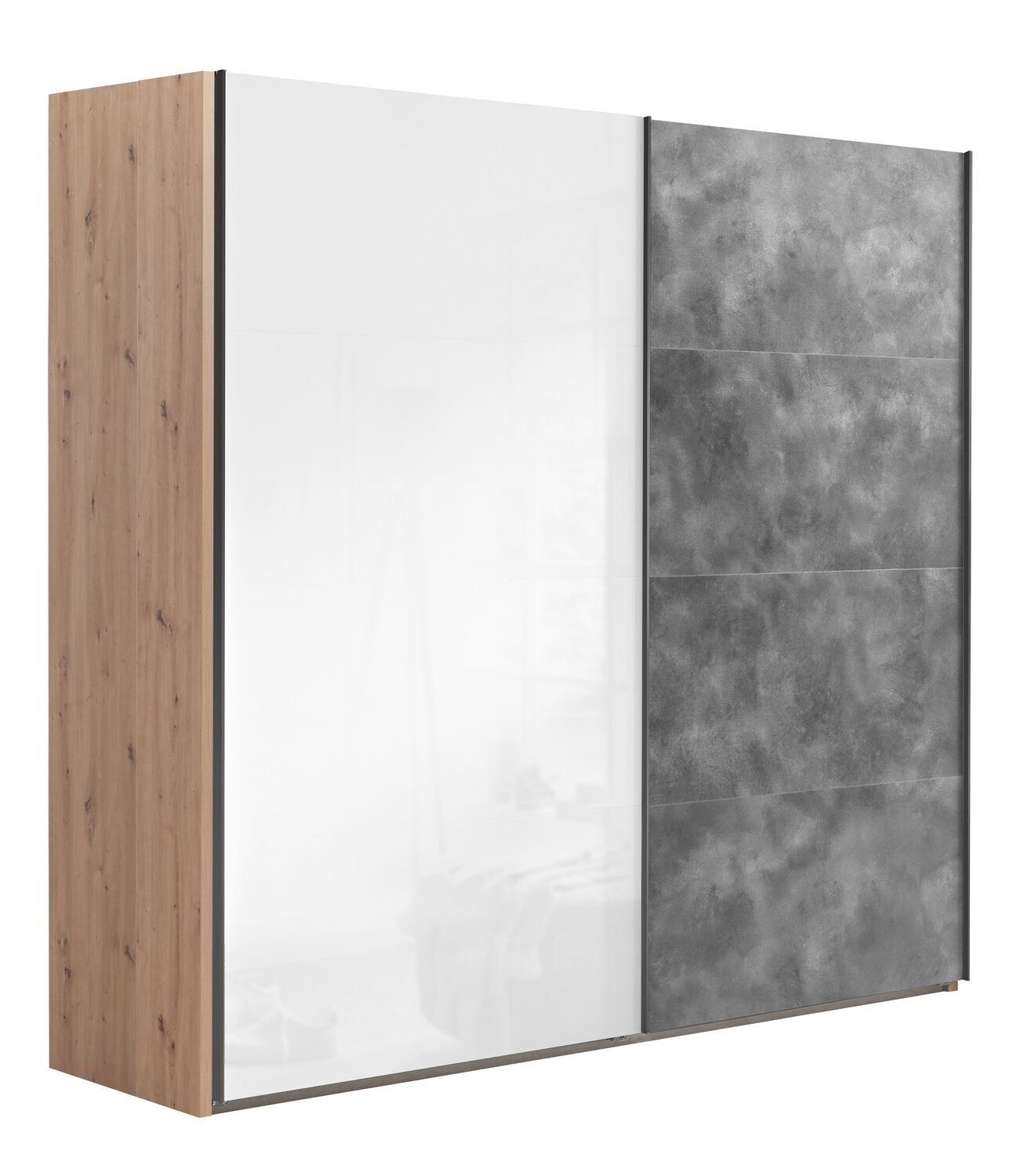 COMPOSAD | Kleiderschrank aus der SYSTEMA-Linie, Kleiderschrank mit 2 Schiebetüren, Schlafzimmer, (BxHxT) 250x223x67 cm, Farbe Honigeiche, Tadaograu und weiß lackiert, hergestellt in Italien