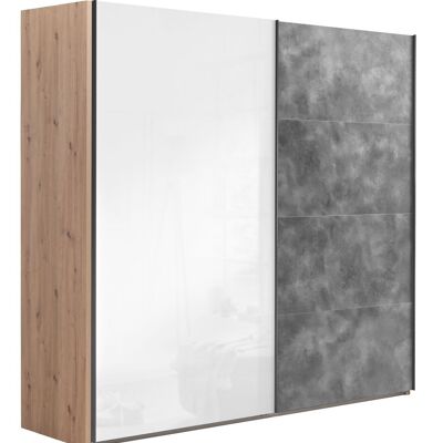 COMPOSADO | Armario de la Línea SYSTEMA, Armario con 2 Puertas Correderas, Dormitorio, (AnxAlxPr) 250x223x67 cm, Color Roble Miel, Gris Tadao y Lacado Blanco, Made in Italy