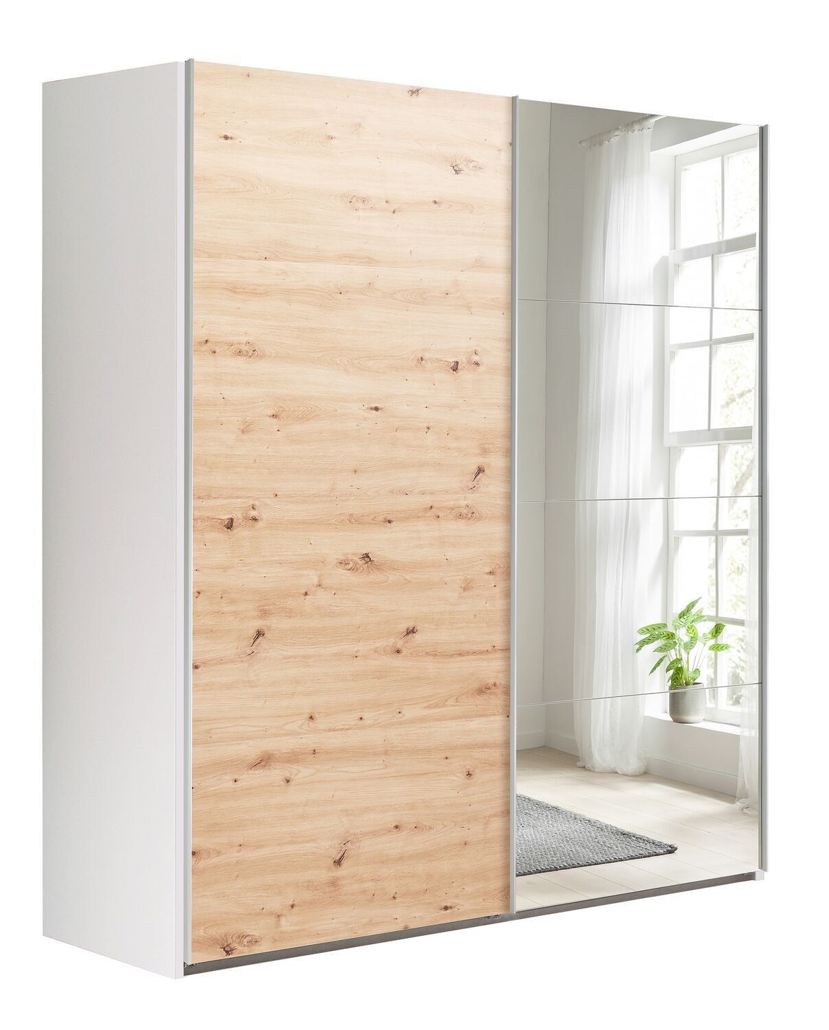 COMPOSAD | Armadio della Linea SYSTEMA, Armadio a 2 Ante Scorrevoli con Ante a Specchio, Camera da letto, (LxAxP) 200x223x67 cm, Colore Bianco e Rovere Oak Mielato, Made in Italy