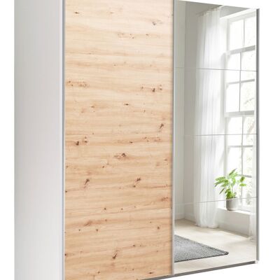 Zusammengesetzt | Kleiderschrank aus der SYSTEMA-Linie, Kleiderschrank mit 2 Schiebetüren mit Spiegeltüren, Schlafzimmer, (BxHxT) 200x223x67 cm, Farbe Weiß und Honigeiche, hergestellt in Italien