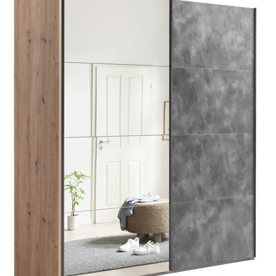 COMPOSAD | Wardrobe from the SYSTEMA Line, Wardrobe with 2 Sliding Doors with Mirror Doors, Bedroom, (WxHxD) 200x223x67 cm, Colour: Honey Oak and Tadao Grey, Made in Italy