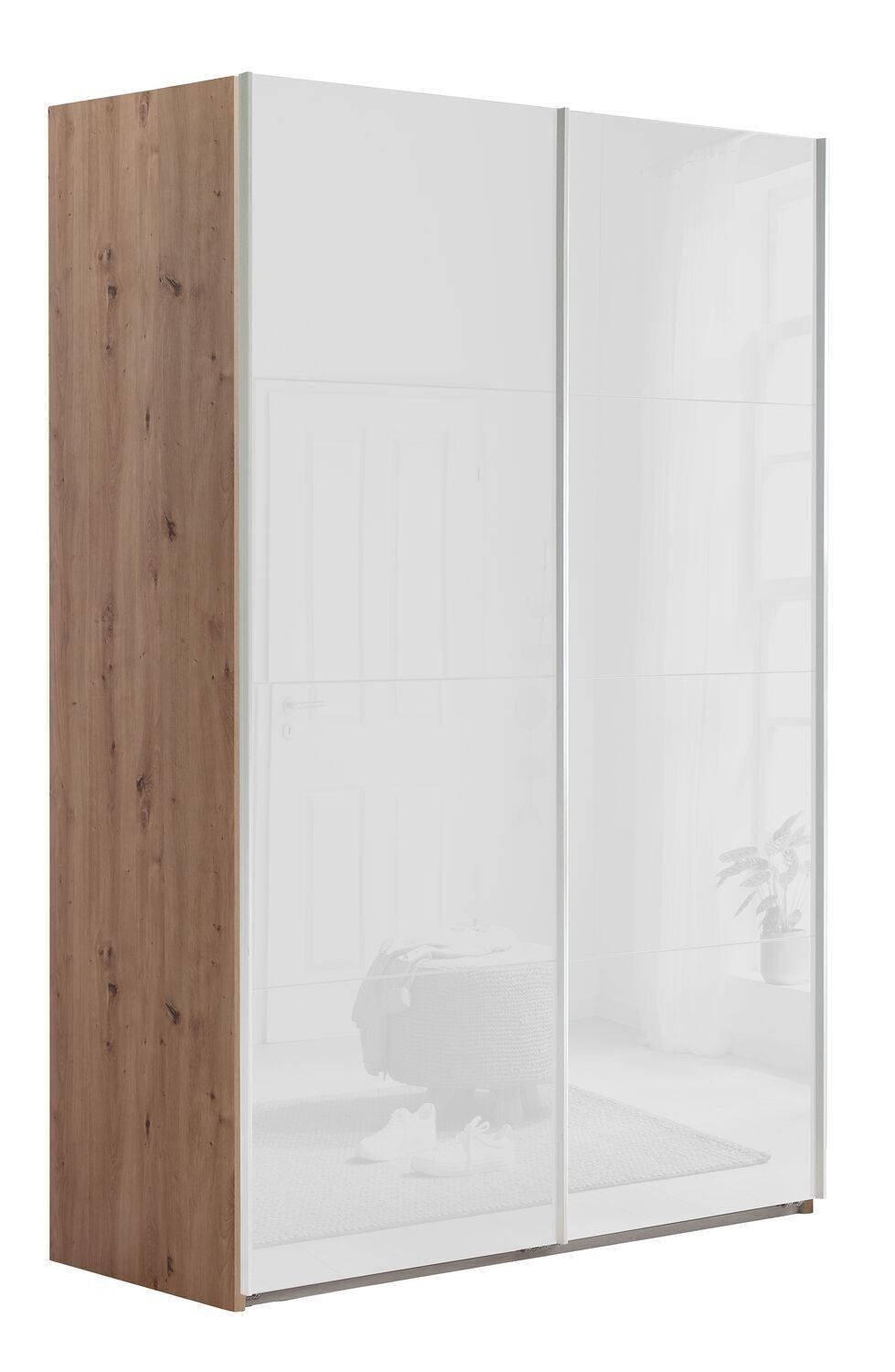 COMPOSAD | Kleiderschrank aus der SYSTEMA-Linie, Kleiderschrank mit 2 Schiebetüren, Schlafzimmer, (BxHxT) 150x223x67 cm, Honigeiche und weiß lackiert, hergestellt in Italien