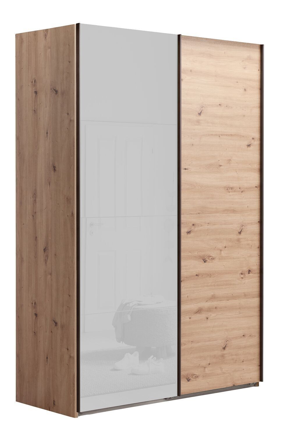 COMPOSAD | Kleiderschrank aus der SYSTEMA-Linie, Kleiderschrank mit 2 Schiebetüren, Schlafzimmer, (BxHxT) 150x223x67 cm, Honigeiche und grau lackiert, hergestellt in Italien