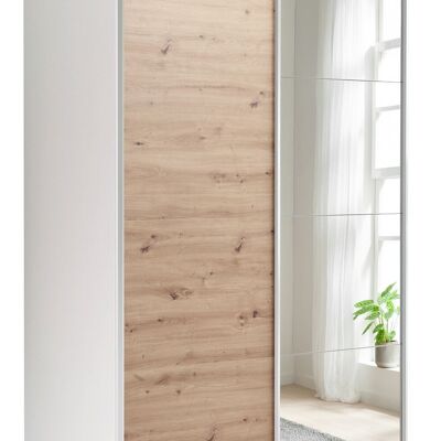 COMPOSAD | Wardrobe from the SYSTEMA Line, Wardrobe with 2 Sliding Doors with Mirror Doors, Bedroom, (WxHxD) 150x223x67 cm, Color White and Honey Oak Oak, Made in Italy