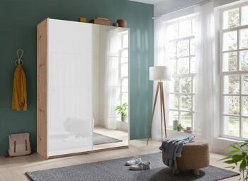 COMPOSADE | Armoire de la Ligne SYSTEMA, Armoire à 2 Portes Coulissantes, Armoire à Portes Miroir, (LxHxP) 150x223x67 cm, Chêne Miel et Blanc Laqué, Fabriquée en Italie 6