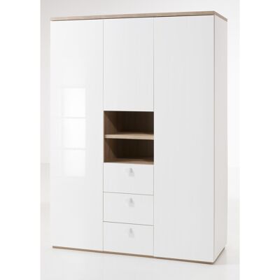 COMPOSAD | Wardrobe from the GLOBO line with 3 drawers, 3 doors and 1 compartment, bedroom wardrobe, bedroom, (WxHxD) 150.40x210x60.70 cm, oak and white colour, Made in Italy