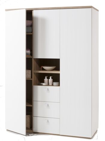 COMPOSADE | Armoire de la ligne GLOBO avec 3 tiroirs, 3 portes et 1 compartiment, armoire pour chambre, chambre, (LxHxP) 150,40x210x60,70 cm, coloris chêne et blanc, Made in Italy 2