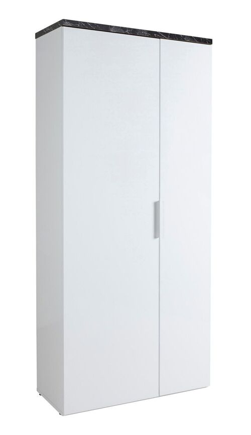 COMPOSAD | Armadio Multiuso della Linea MUNDI con 2 Ante e 6 Ripiani, Mobile Armadio, Mobile ingresso, (LxAxP) 82,30x189,60x35,20 cm, Bianco laccato e Marmo Zebrato, Made in Italy