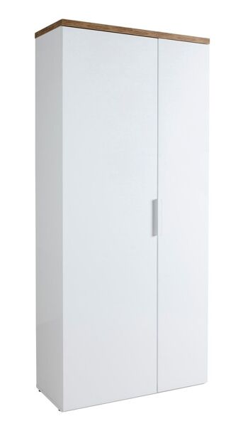 COMPOSADE | Armoire polyvalente de la ligne Mundi avec 2 portes et 6 étagères, armoire armoire, meuble d'entrée, (LxHxP) 82,30x189,60x35,20 cm, laqué blanc et chêne, Made in Italy 1