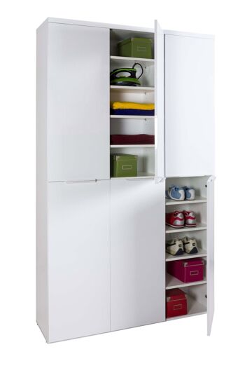 COMPOSADE | Armoire mobile de la ligne MUNDI avec 6 portes, meuble de rangement, gain de place polyvalent, (LxHxP) 119.8x200x35.1 cm, Laqué Blanc, Fabriqué en Italie 2