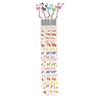 Crayons blancs avec un mélange coloré d'instruments et des pendentifs colorés en doubles croches
