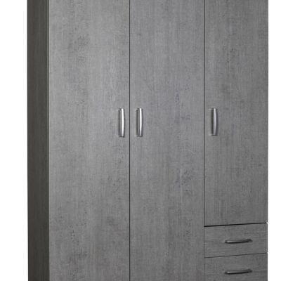 COMPOSADO | Armario de la Línea FACILE de 3 Puertas y 2 Cajones, Dormitorio, Armario con Puertas, (AnxAlxPr) 119,30x184,40x46,30 cm, Gris Cemento, Made in Italy