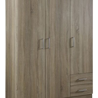 COMPOSAD | Wardrobe from the FACILE Line with 3 Doors and 2 Drawers, Bedroom, Wardrobe with Doors, (WxHxD) 119.30x184.40x46.30 cm, Sonoma Oak Color - Made in Italy