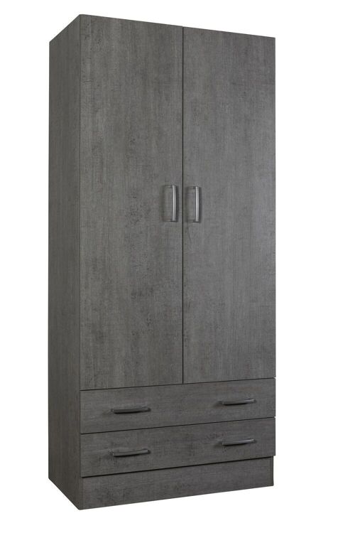 COMPOSAD | Armadio della Linea FACILE con 2 Ante e 2 Cassetti, Armadio con Ante, Camera da Letto, (LxAxP) 81,90x184,40x46,30 cm, Colore Grigio Cemento, Made in Italy