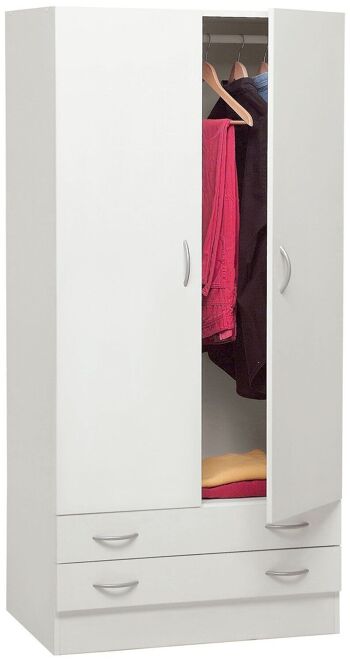 COMPOSADE | Armoire de la ligne FACILE avec 2 portes et 2 tiroirs, armoire avec portes, chambre, (LxHxP) 81,90x184,40x46,30 cm, couleur blanc, Made in Italy