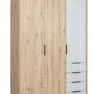 COMPOSAD | Kleiderschrank aus der VELATA-Linie mit 3 Türen und 4 Schubladen, Schlafzimmerschrank, modern und elegant, (BxHxT) 147.7x216.9x62.7 cm, Honigeiche und lackiertes Grau, hergestellt in Italien