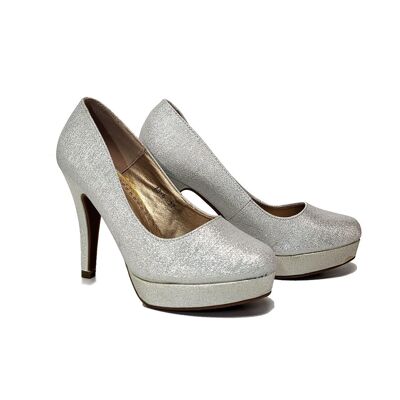 Women's shoes - Silver glitter court shoes with high heels