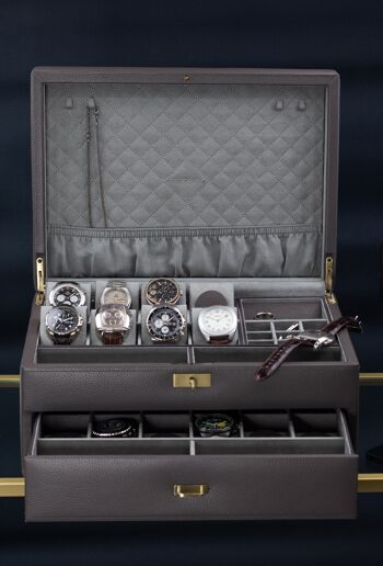Grand boîtier de montre années 1920, cuir véritable, collection anniversaire Dynastie 6