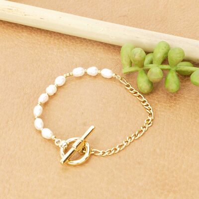 Bracelet acier et perles de nacre