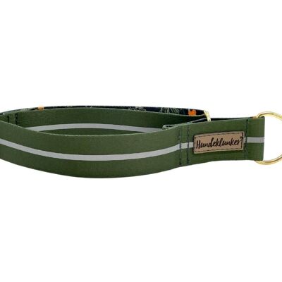 Zugstopp Hundehalsband Oliv Reflektor (rPet) Gold/Silber