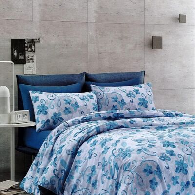 Dorian Home, Bettwäsche-Set für Doppelbett, 200 x 210 cm, aus 100 % weicher und reiner Baumwolle, hergestellt in Italien, hellblaues Cordova-Muster