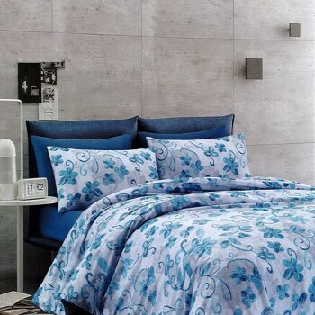 Dorian Home Parure de lit double 250 x 210 cm, housse de couette double en coton 100 % doux et pur, fabriquée en Italie, motif Cordova bleu clair 1