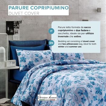 Dorian Home Parure de lit double 250 x 210 cm, housse de couette double en coton 100 % doux et pur, fabriquée en Italie, motif Cordova bleu clair 2