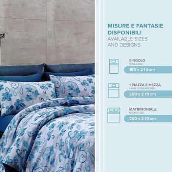 Dorian Home Parure de lit double 250 x 210 cm, housse de couette double en coton 100 % doux et pur, fabriquée en Italie, motif Cordova bleu clair 3