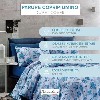 Dorian Home Parure de lit double 250 x 210 cm, housse de couette double en coton 100 % doux et pur, fabriquée en Italie, motif Cordova bleu clair 4