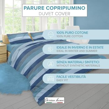 Dorian Home, Parure de lit double 200 x 210 cm, 100 % coton doux et pur, fabriquée en Italie, motif bleu de Garde 4