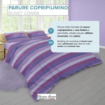 Dorian Home, Parure de lit simple 155 x 210, 100 % coton doux et pur, fabriquée en Italie, motif violet de Garde 2