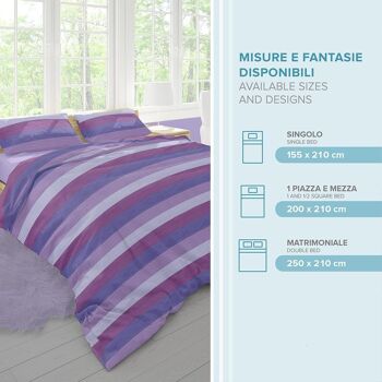 Dorian Home, Parure de lit simple 155 x 210, 100 % coton doux et pur, fabriquée en Italie, motif violet de Garde 3