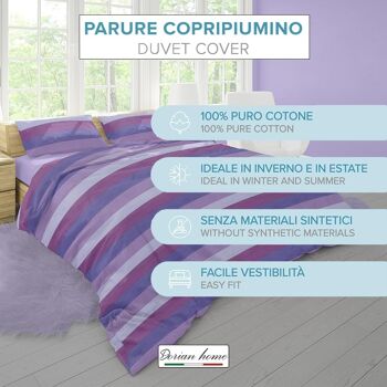 Dorian Home, Parure de lit simple 155 x 210, 100 % coton doux et pur, fabriquée en Italie, motif violet de Garde 4