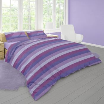 Dorian Home Parure de lit double 250 x 210 cm, housse de couette double en coton 100 % doux et pur coton, fabriquée en Italie, motif violet de Garde 1