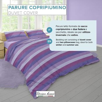 Dorian Home Parure de lit double 250 x 210 cm, housse de couette double en coton 100 % doux et pur coton, fabriquée en Italie, motif violet de Garde 2