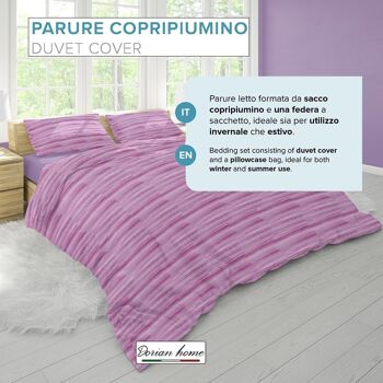 Dorian Home, Parure de lit double 200 x 210 cm, 100 % coton doux et pur, fabriquée en Italie, motif violet Laveno 2