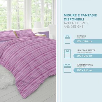 Dorian Home, Parure de lit double 200 x 210 cm, 100 % coton doux et pur, fabriquée en Italie, motif violet Laveno 3