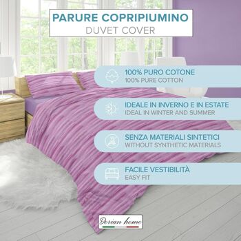 Dorian Home, Parure de lit double 200 x 210 cm, 100 % coton doux et pur, fabriquée en Italie, motif violet Laveno 4