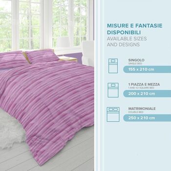 Dorian Home Parure de lit double 250 x 210 cm, housse de couette double en coton 100 % doux et pur, fabriquée en Italie, motif violet Laveno 3