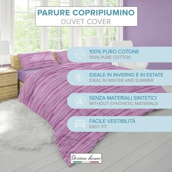 Dorian Home Parure de lit double 250 x 210 cm, housse de couette double en coton 100 % doux et pur, fabriquée en Italie, motif violet Laveno 4