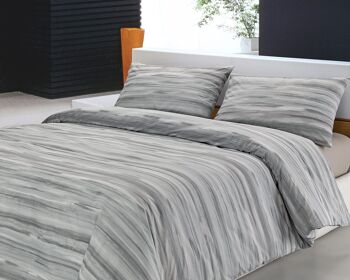 Dorian Home, Parure de lit double 200 x 210 cm, 100 % coton doux et pur, fabriquée en Italie, motif gris Laveno 1
