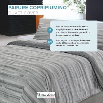 Dorian Home, Parure de lit double 200 x 210 cm, 100 % coton doux et pur, fabriquée en Italie, motif gris Laveno 2