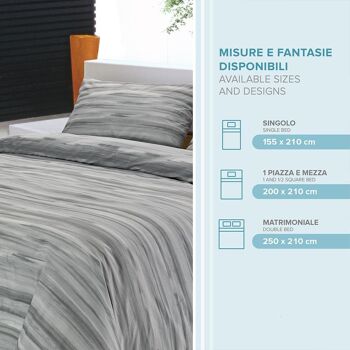 Dorian Home, Parure de lit double 200 x 210 cm, 100 % coton doux et pur, fabriquée en Italie, motif gris Laveno 3