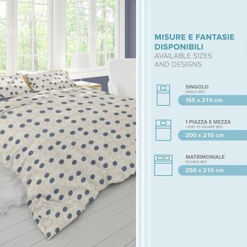 Dorian Home Parure de lit double 250 x 210 cm, housse de couette double en coton 100 % doux et pur, fabriquée en Italie, motif à pois beige 3