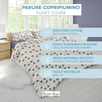 Dorian Home Parure de lit double 250 x 210 cm, housse de couette double en coton 100 % doux et pur, fabriquée en Italie, motif à pois beige 4