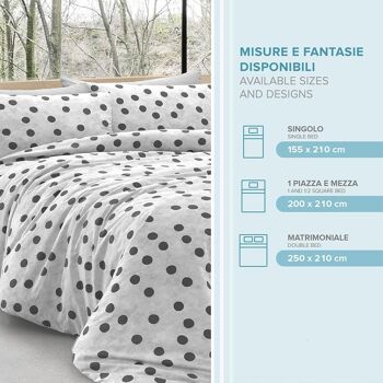 Dorian Home, Parure de Couette Double 200 x 210, en 100% Coton Doux et Pur, Fabriquée en Italie, Motif à Pois Gris 3