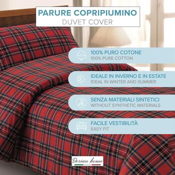 Dorian Home Parure de lit double 250 x 210 cm, housse de couette double en coton 100 % doux et pur coton, fabriquée en Italie, motif écossais gris 4